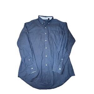 IZOD Button Down Men's Large Baby blue/navy Checked Long Sleeve Cotton
